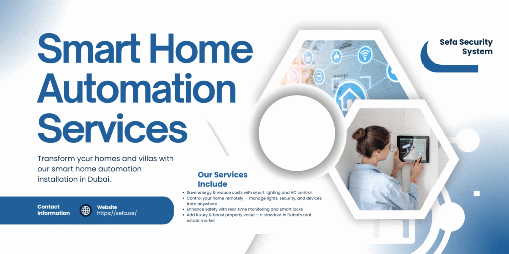 Smart home automation services in Dubai with mobile control of lighting, security, and smart devices by SEFA.