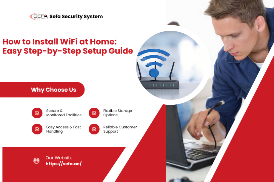 A Sefa technician installs WiFi at home.